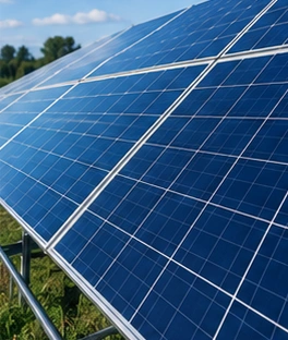 Detalle de paneles fotovoltaicos bajo un cielo azul. Imagen ilustrativa.